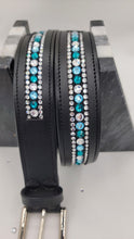 Aquamarine, Blue Zircon and Clear 3 Row Leather Belt