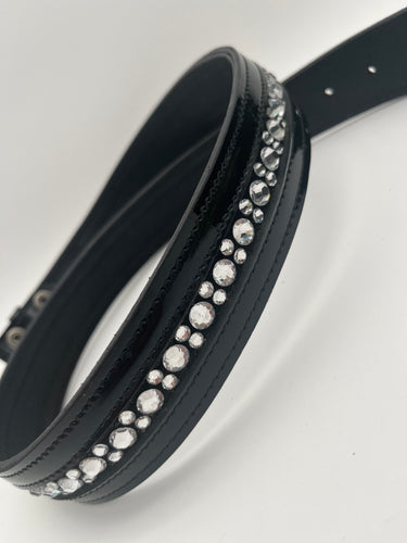 Black Patent Leather Belt with Clear Crystals