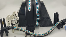 Aquamarine, Blue Zircon and Clear 3 Row Leather Belt