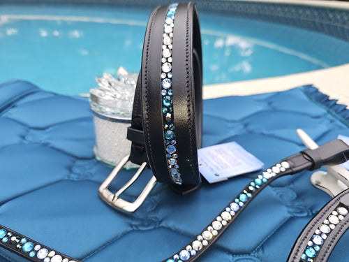 Balayage Blue, Clear and Aqua Mix Leather Belt