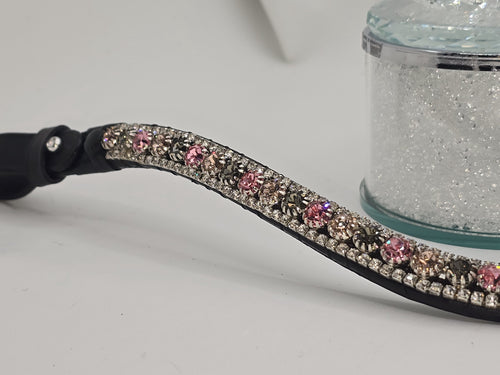 Rose, Black Diamond, Pink and Clear  3 Row Easy On/Off Crystal Rivet Browband