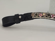 Rose, Black Diamond, Pink and Clear  3 Row Easy On/Off Crystal Rivet Browband