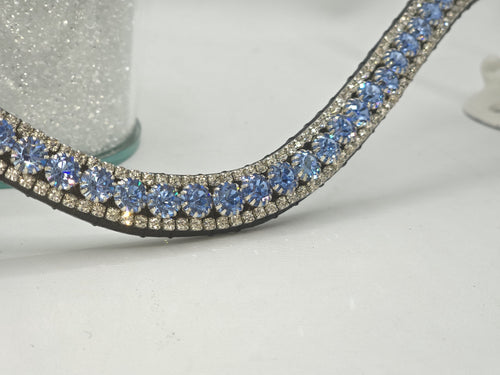 Lt. Sapphire and Clear 3 Row Easy On/Off Crystal Rivet Browband
