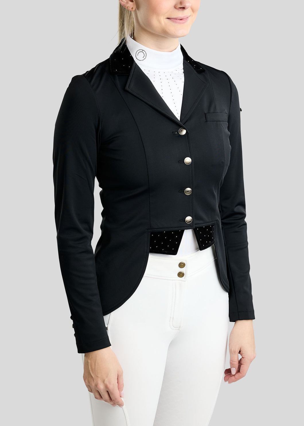 Montar MoValerie Short Tailcoat with Velvet Details and Golden Quartz Crystals FW 26