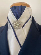 HHD Cream Satin Stock Tie Navy Blue with Piping