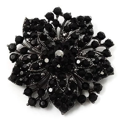 HHD Stunning Vintage Silver and Black Rhinestone Stock Pin