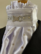 HHD White Satin Euro Stock Tie Olivia in Silver with Swarovski Elements