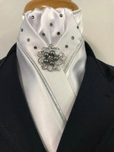 HHD White Satin Stock Tie Black Diamond with Piping & Swarovski Elements