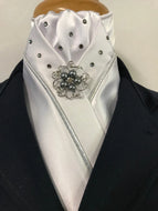 HHD White Satin Stock Tie Black Diamond with Piping & Swarovski Elements
