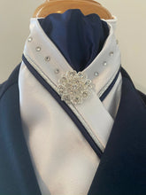 HHD White Satin Stock Tie Double Piping Silver & Swarovski Elements