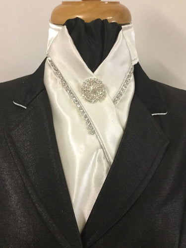 HHD White Satin Rhinestone Stock Tie Black