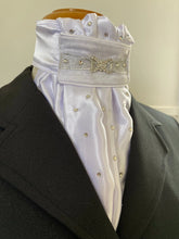HHD White Satin Euro Stock Tie Olivia in Silver with Swarovski Elements