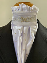 HHD White Satin Euro Stock Tie Olivia in Silver with Swarovski Elements
