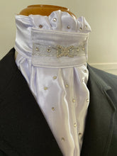 HHD White Satin Euro Stock Tie Olivia in Silver with Swarovski Elements