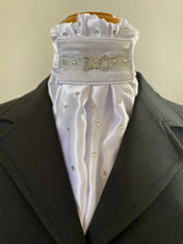 HHD White Satin Euro Stock Tie Olivia in Silver with Swarovski Elements