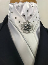 HHD White Satin Stock Tie Black Diamond with Piping & Swarovski Elements