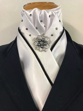 HHD White Satin Stock Tie Black Diamond with Piping & Swarovski Elements