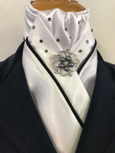 HHD White Satin Stock Tie Black Diamond with Piping & Swarovski Elements
