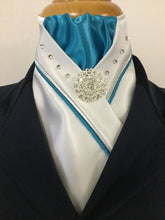 HHD White Satin Stock Tie Double Piping Silver & Swarovski Elements