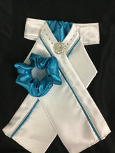 HHD White Satin Stock Tie Double Piping Silver & Swarovski Elements