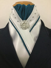 HHD White Satin Stock Tie Double Piping Silver & Swarovski Elements