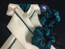 HHD White Satin Stock Tie Double Piping Silver & Swarovski Elements