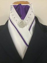 HHD White Satin Stock Tie Double Piping Silver & Swarovski Elements