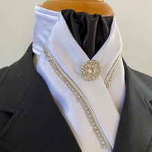 HHD White Satin Rhinestone Stock Tie Black