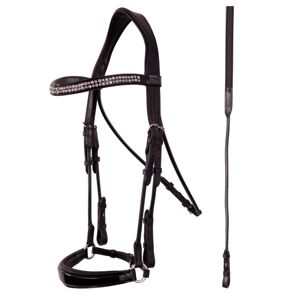 Anky Rolled Leather Snaffle Bridle with Patent Dropped Noseband
