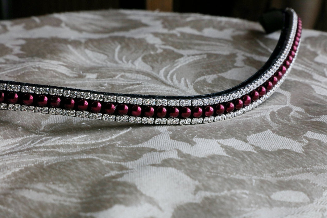 Burgundy Pearl and Clear Crystal Browband