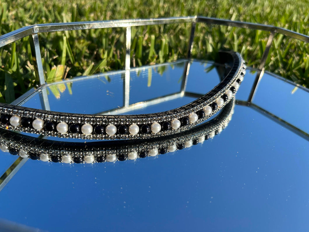 White and Jet Pearl and Black Diamond Crystal Browband