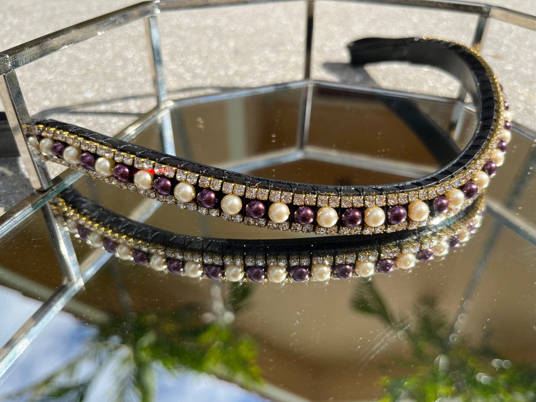 Aubergine and Cream pearl and clear crystal browband